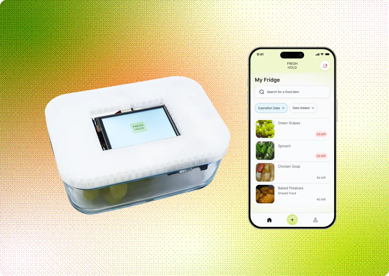 FreshHold smart container with a touchscreen display