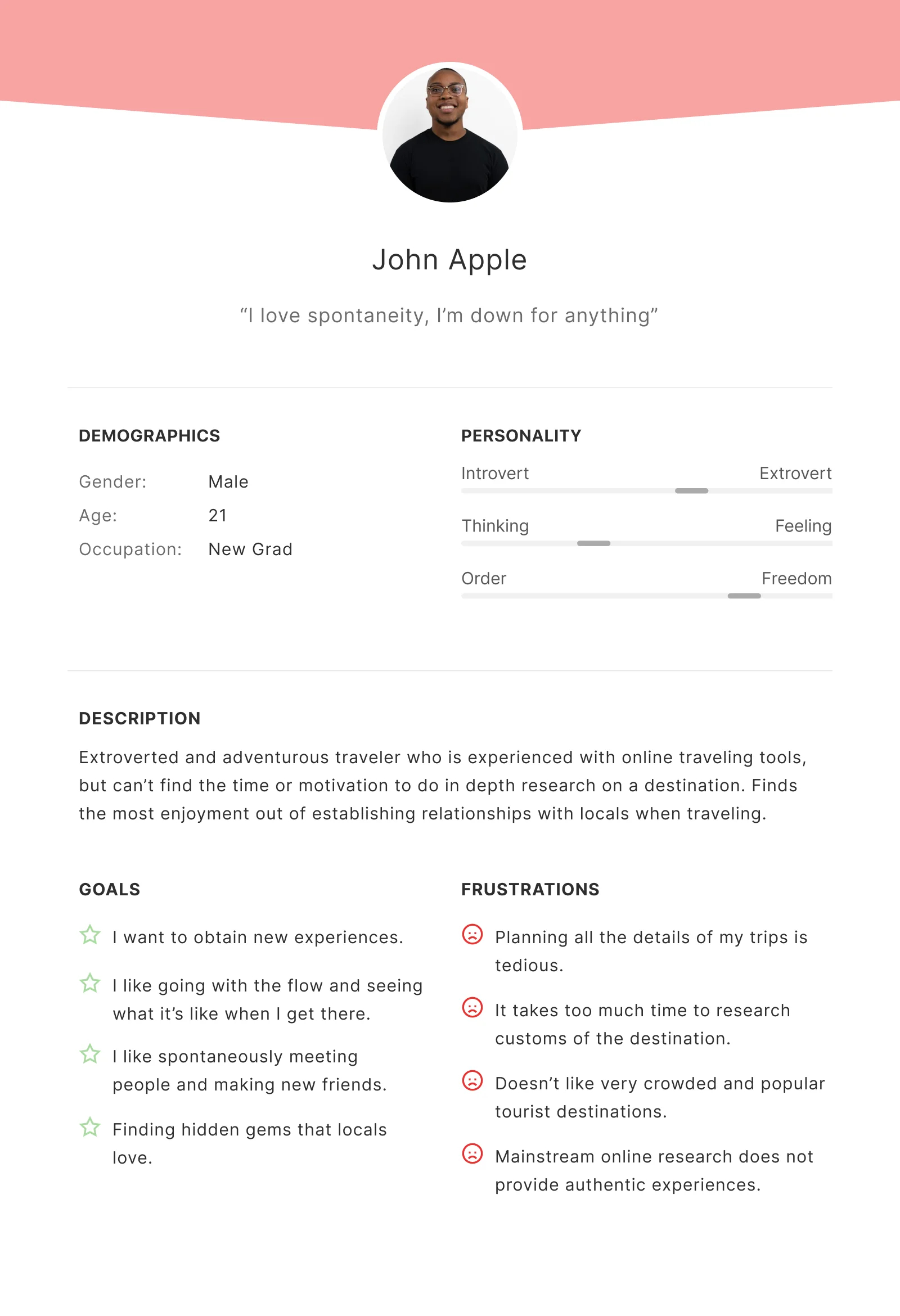 Persona: John Apple, the Casual Traveler, who loves spontaneity