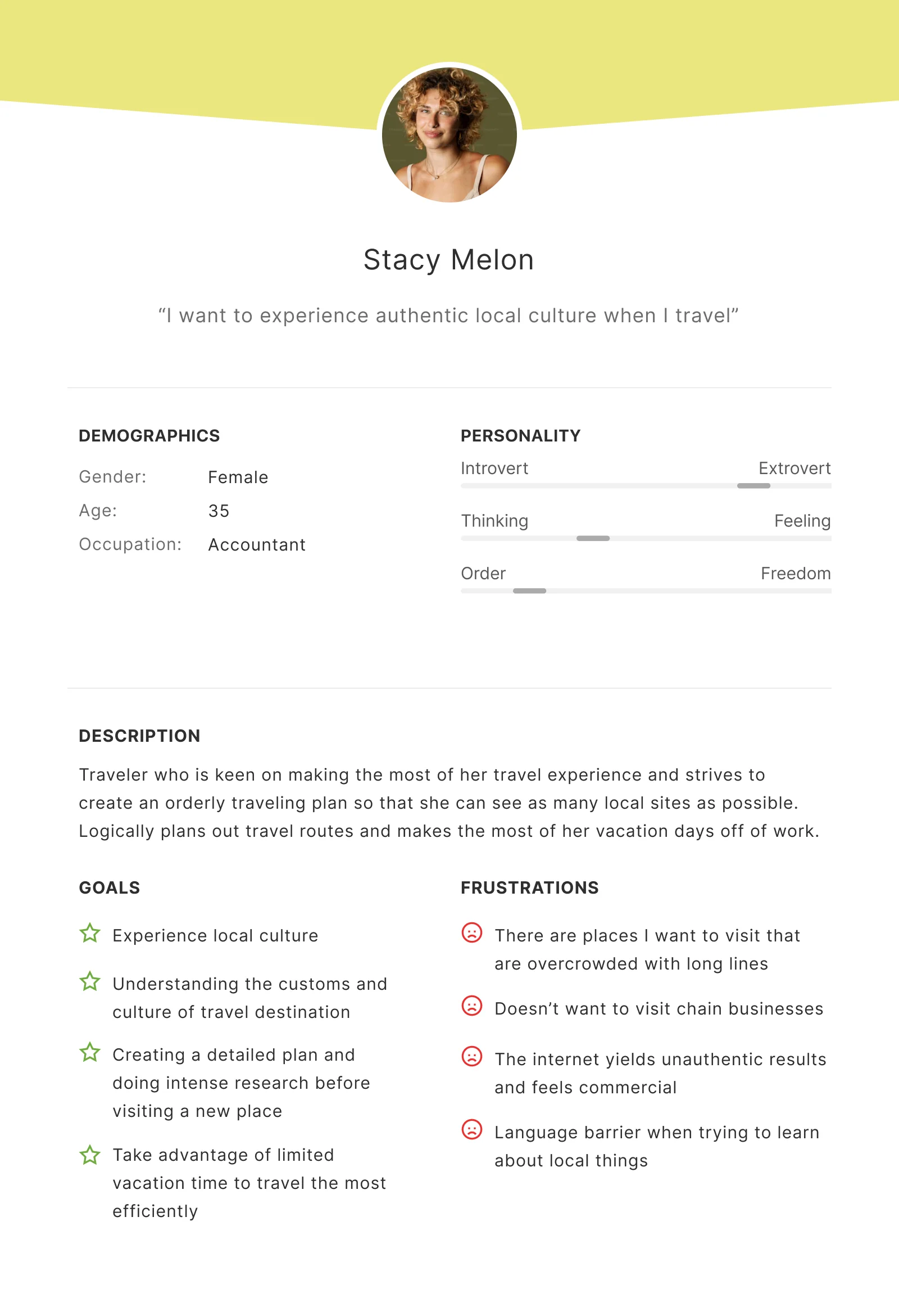 Persona: Stacy Melon, the Intense Traveler, who wants to experience authentic local culture