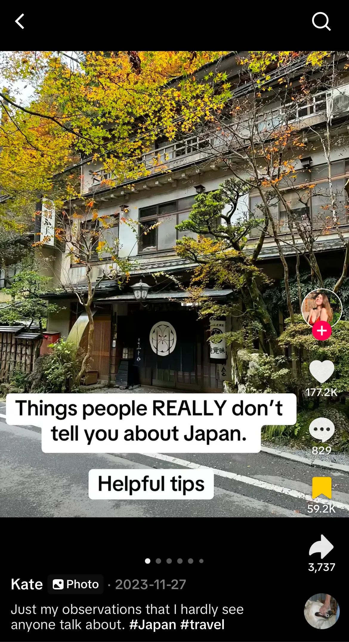 TikTok post of helpful tips people don't tell you about Japan